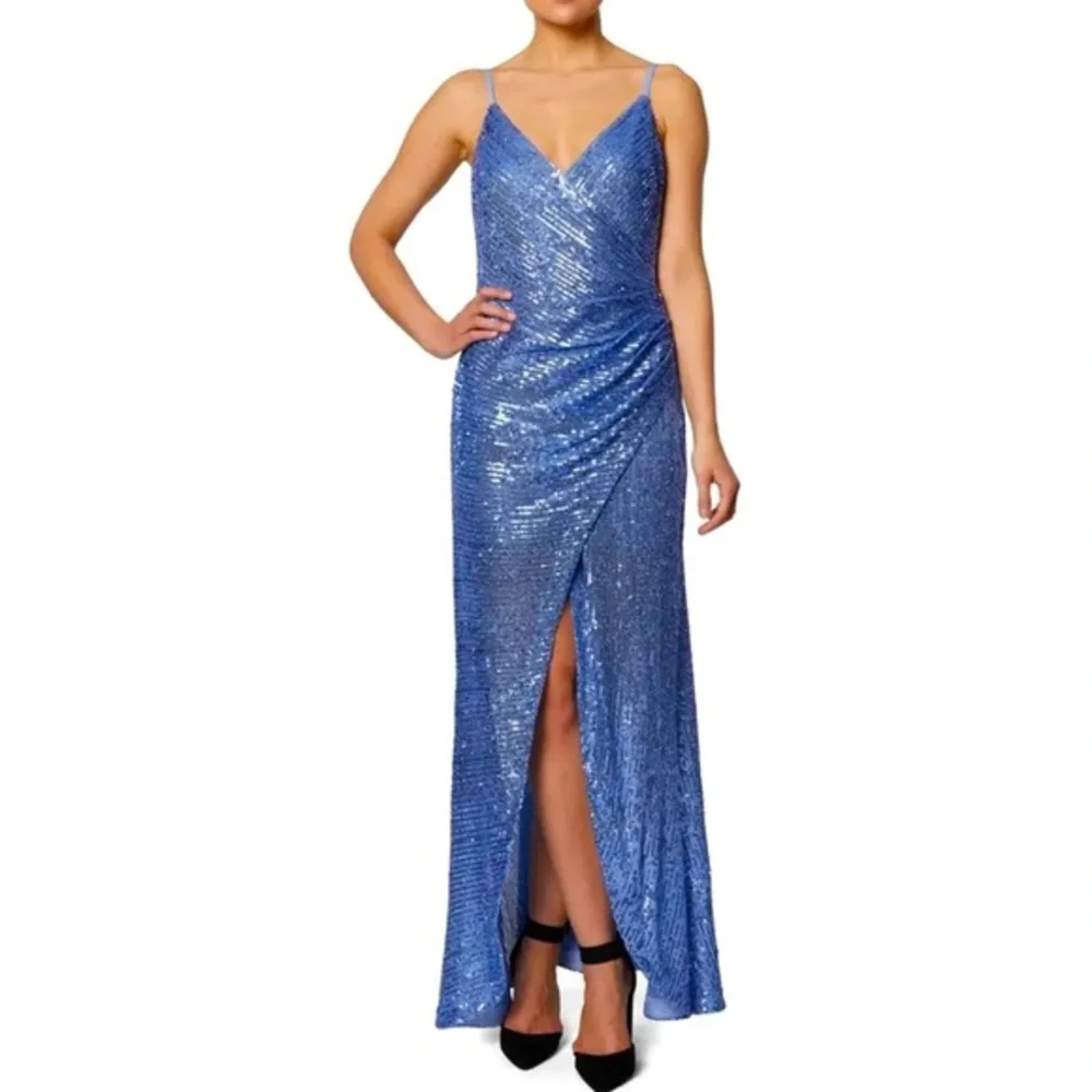 Laundry by Shelli Segal Womens Faux Wrap Maxi Evening Dress, Blue Laundry by Shelli Segal Womens Faux Wrap Maxi Evening Dress, Blue